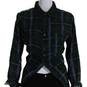 Reformation Plaid Silk Tie Back Long Sleeve Shirt